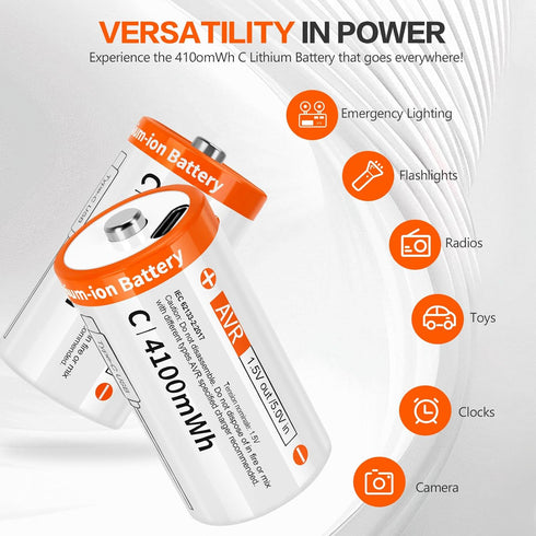 TEMIBATT 1.5V 4100mWh Pack 8 Count, Rechargeable C Batteries Li-ion Battery - High Capacity for Toys, Flashlights