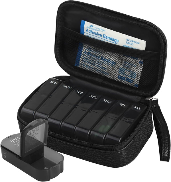 yeloumiss Weekly PU Leather Pill Bag Organizer Case 2 Times a Day, AM