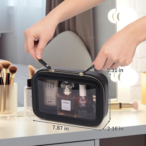 Clear Makeup Bag for Women, Transparent Cosmetic Case, Portable Accessories Bag for Car (A/Black, M)