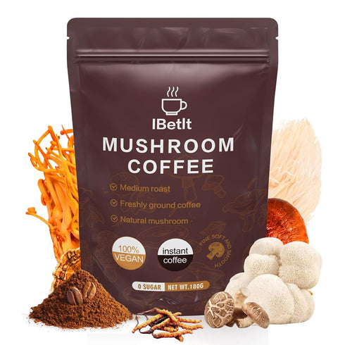 IBetIt Organic Mushroom Coffee with 6 Adaptogenic Mushrooms(Cordyceps, Reish, King Trumpet, Shitake, Turkey