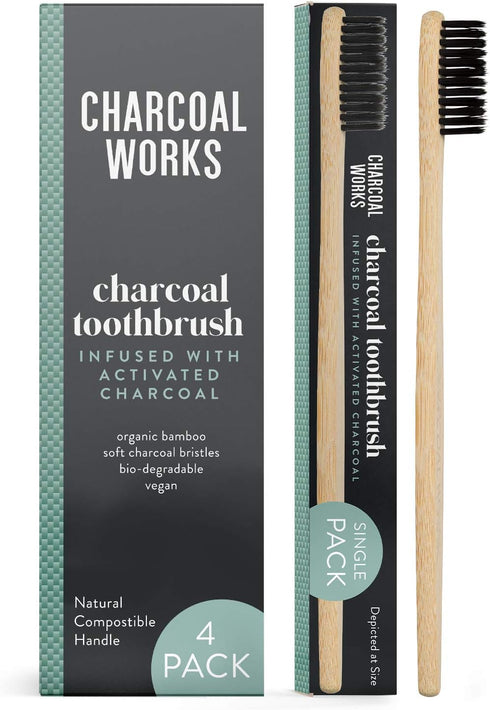 Adult Charcoal Infused Bamboo Toothbrush, Pack of 4