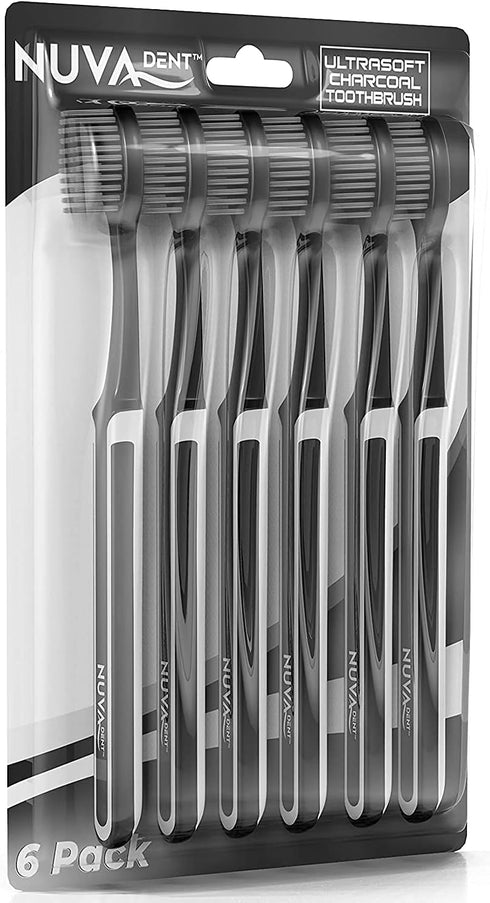 Charcoal Toothbrushes, Soft Activated Charcoal Toothbrush, Teeth Whitening, 6 pc for Adults & Kids