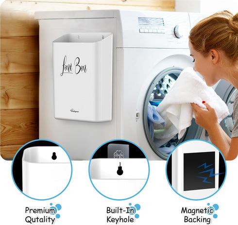 Sealegend Magnetic Lint Bin with Dryer Lint Brush, Wall Mounted Trash Can for Laundry Room Organization, Gray White