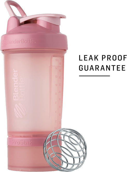 BlenderBottle Shaker Bottle with Pill Organizer and Storage for Protein Powder, ProStak System, 22 Ounce, Midnight Black