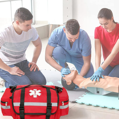 Empty First Aid Bag for Emergency Trauma Medical Organizer, Shoulder Carry Bag 13 x 9 x 7, Red