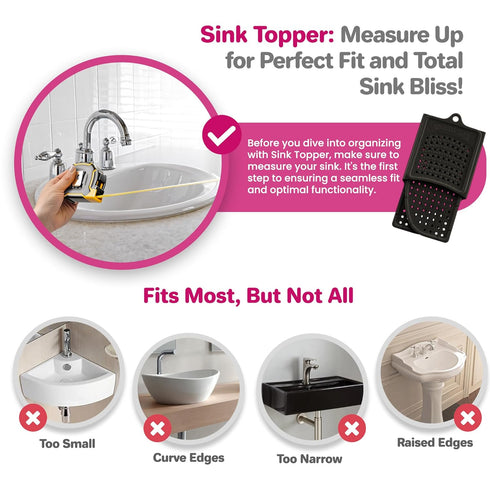 Sink Topper Foldable Sink Cover - Silicone Makeup Brush Cleaning Mat & Hot Tools Organizer - Large, Black