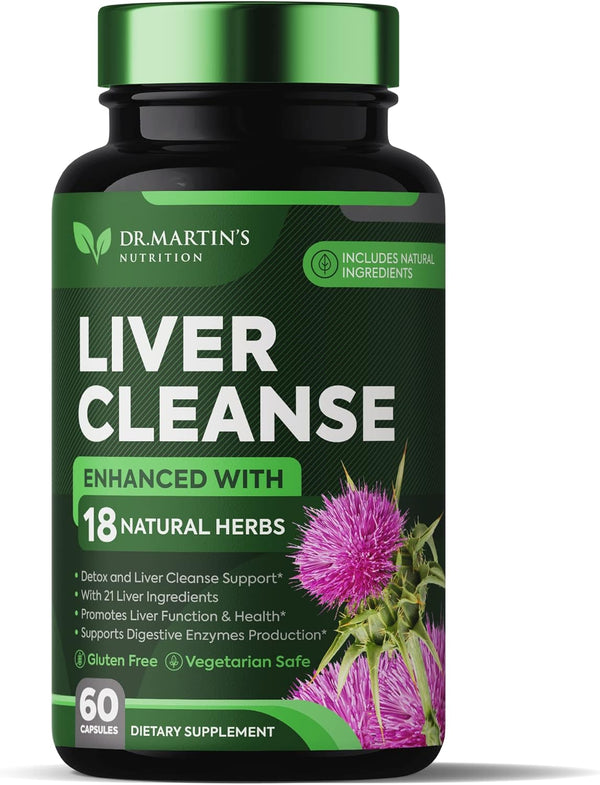 Liver Cleanse Detox & Repair Formula Supplement, Enhanced Liver & Gut Health, 21 Ingredients, Antioxidant