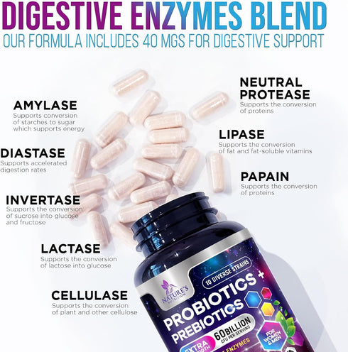 Daily Probiotic and Prebiotic Supplement 60 Billion CFU | 60 Capsules | Digestive Gut & Immune Health Support
