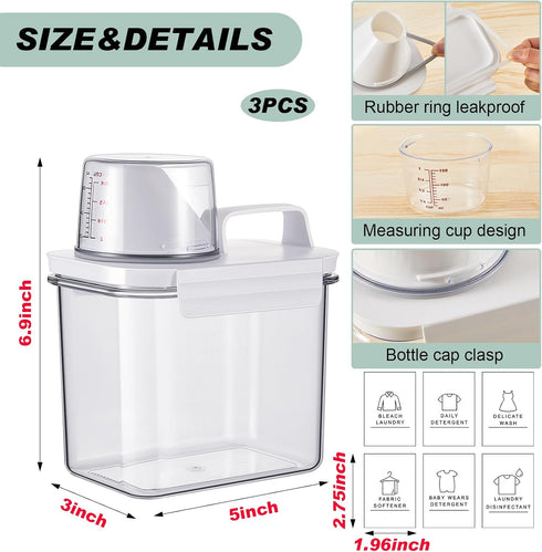 Tatuo 3 Pack Laundry Detergent Dispenser Clear Liquid Detergent Container with 6 Removable Labels, Fabric Softener Pet Plastic Detergent Dispenser for Laundry Room Organization and Storage(37 oz)