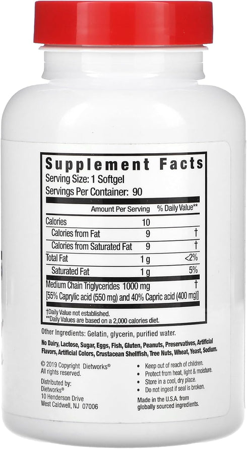 Mct Oil Softgels, Supports Fat Burning, Boosts Metabolism, Natural Energy Source, Promotes Weight Loss, 90 Count.