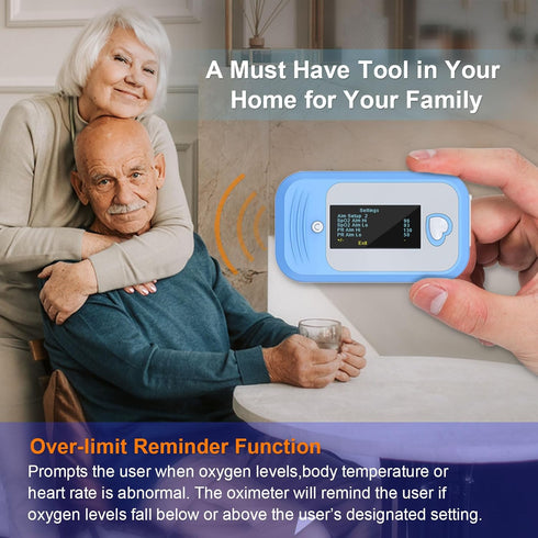 MED LINKET AM801 Pulse Oximeter Fingertip, 5 in 1 O2 Sat Monitor with SpO2, Temperature, PR, Perfusion Index, Alarm for
