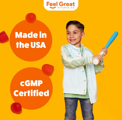 Feel Great Kids Vitamin D3 1000 IU Gummies for Healthy Bones, Mood, & Immune Support, Citrus Flavored Vegetarian D3