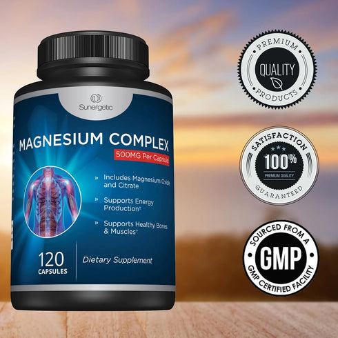 Premium Magnesium Citrate Capsules – 500mg Magnesium Oxide & Citrate Supplement – 120 Vegetable Capsules