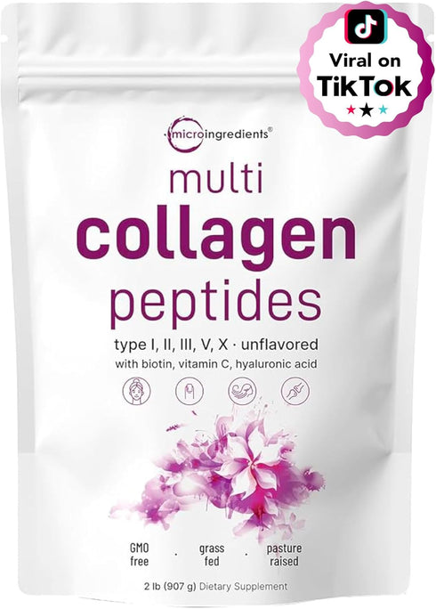 Micro Ingredients Multi Collagen Protein Powder, 2 Pounds, Unflavored, Keto & Paleo Friendly