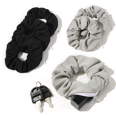 Pocket Scrunchies with Zipper Stash, Hair Ties (Black Gray)