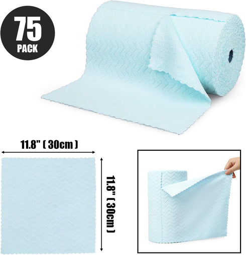 Microfiber Cleaning Cloths Roll, 75 Pack, 11.8" x 11.8", Ultra Absorbent, Lint Free, Blue