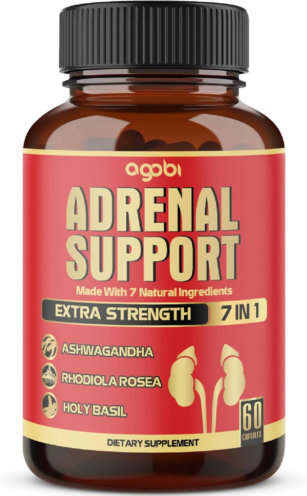 agobi 7in1 Adrenal Support Supplement - Concentrated Ashwagandha, Panax Ginseng, Rhodiola Rosea & More, 60 Capsules for