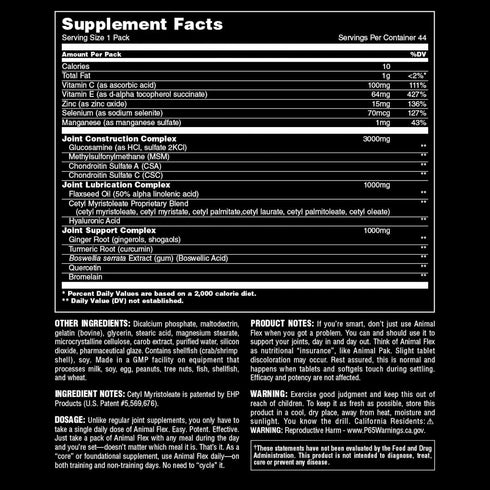 Animal Flex Glucosamine Chondroitin Joint Support Supplement with Turmeric, MSM, Boswellia, 44 Packs