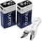 Bump 9 Volt Rechargeable Batteries, 2 Pack, Lithium Ion, High Output, USB Charge for Smoke Alarms