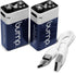 Bump 9 Volt Rechargeable Batteries, 2 Pack, Lithium Ion, High Output, USB Charge for Smoke Alarms