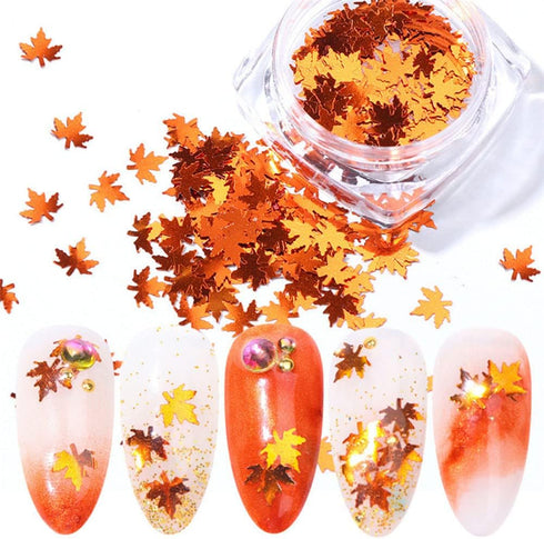 Nail Art DIY Maple Leaf Sequins - Laser Glitters Thin Paillette Flakes Stickers for Manicure Tips, 12 Boxes