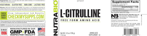 NutraBio L-Citrulline Free Form Amino Acid, 5.3 oz (150 g)