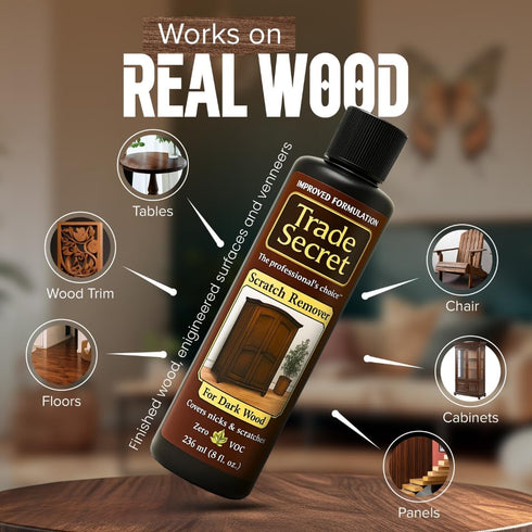 Trade Secret Scratch Concealer for Real Wood Furniture & Floors Restores Dark Wood Scratch, Covers Nicks, Scuffs
