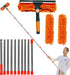 20+ Feet Reach Window Washing Squeegee & Duster with 3-14 ft Extension Pole, Indoor Outdoor Window Cleaning Tool