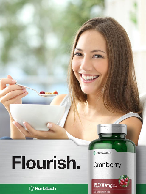 Horbaach Cranberry Pills + Vitamin C, 15,000mg, 250 Capsules, Non-GMO, Gluten Free Supplement
