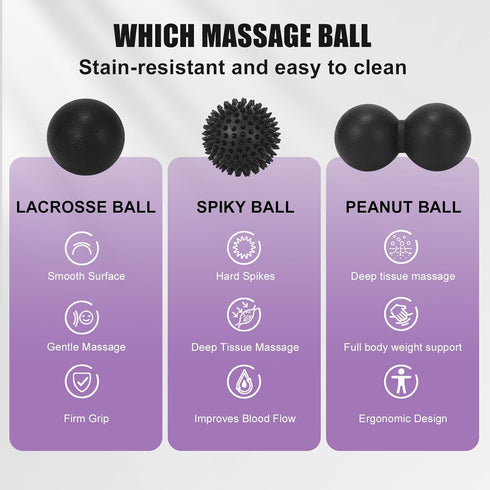 QLDT 3-in-1 Set, Massage Ball Peanut Ball & Spiky Ball & Lacrosse Ball for Yoga, Myofascial Release, Plantar Fasciitis