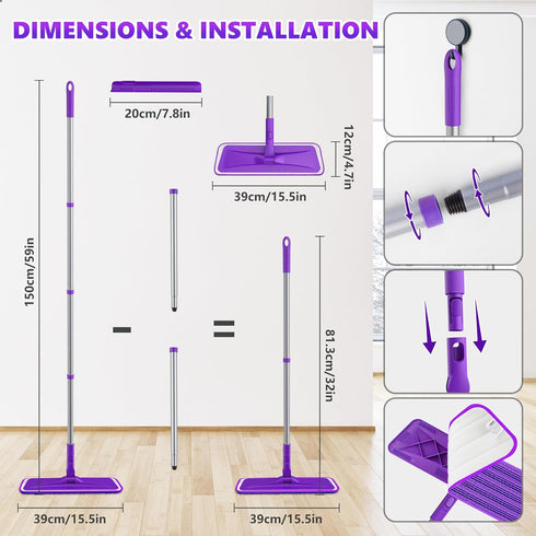 Microfiber Mops for Floor Cleaning: BPAWA Flat Mop with 4 Reusable Washable Pads for Swiffer Powermop