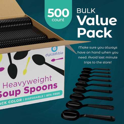 Heavy Duty Plastic Spoons - Disposable Soup Spoons - Plastic Cutlery for Parties, Pack of 500