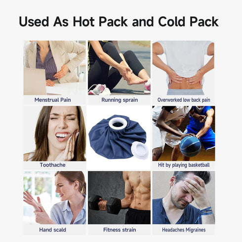 Reusable Ice Cold Pack Bags, Hot Water Bag for Hot & Cold Therapy and Pain Relief with Cover, No-Leak Elastic