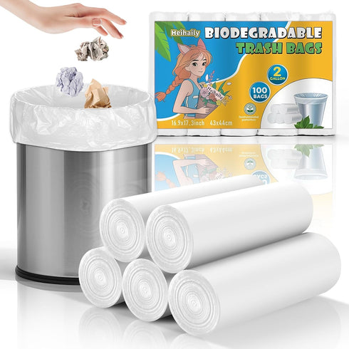 heihaily Small Trash Bags Compostable 2 Gallon - Unscented Biodegradable Garbage Bag Recycling