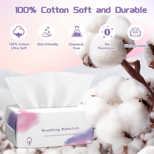 Disposable Face Towel 100 Count, Soft Cotton Face Clean Towels for Skincare & Makeup Remover
