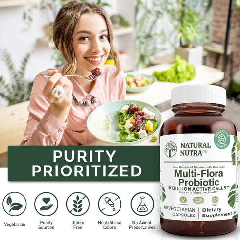 Natural Nutra Ultimate Flora Probiotic for Women and Men, 60 Capsules, Multi-Strain with Lactobacillus