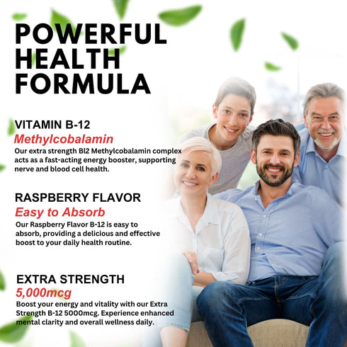 Vegan Liquid B-12 Drops - 60 x 5000 mcg Extra Strength Raspberry Flavored Vitamin B12 Liquid Supplement
