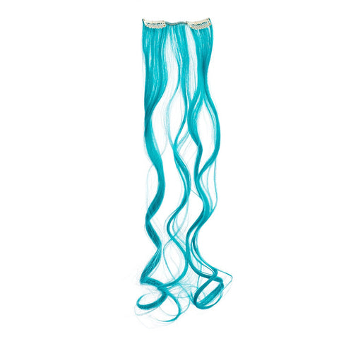 SWACC 7 Pcs Full Head Party Highlights Clip-On Hair Extensions, 20-Inch Curly, Teal Blue