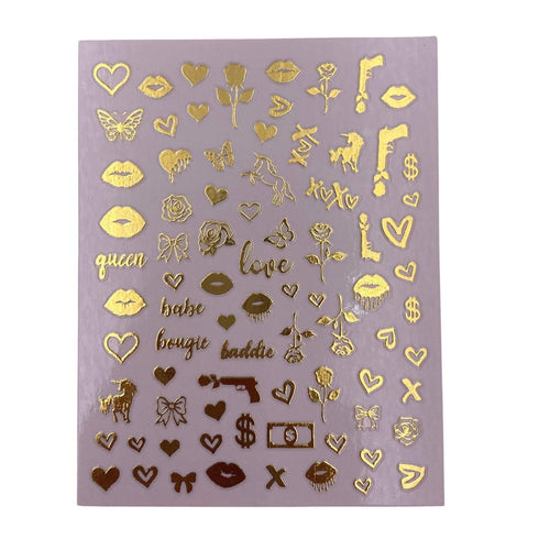 Impressed Authentic 5 Sheets Luxury Nail Art Stickers, 500+ Chrome Gold Customized Nail Decals for Salon Nails
