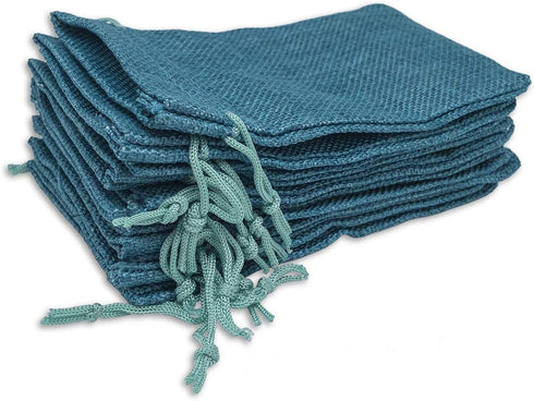 12-Pack Natural Burlap Gift Bags 5.5x7.75 (Teal Blue, Medium) with Drawstring for Party Favors or DIY Craft