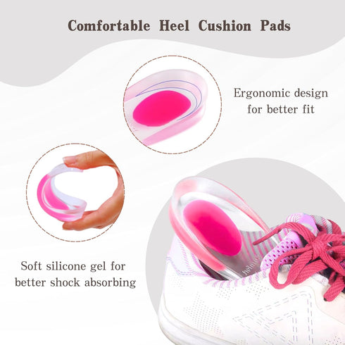 Heel Cups Gel Cushion Pads for Spur Relief, Heel Pain Shock Absorbing Support, Shoe Pads for Women Size 9-13, 2 Pairs