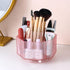 LINFIDITE 360°Rotating Makeup Brush Holder, Clear Cosmetic Display Case with 5 Slots for Vanity, Pink