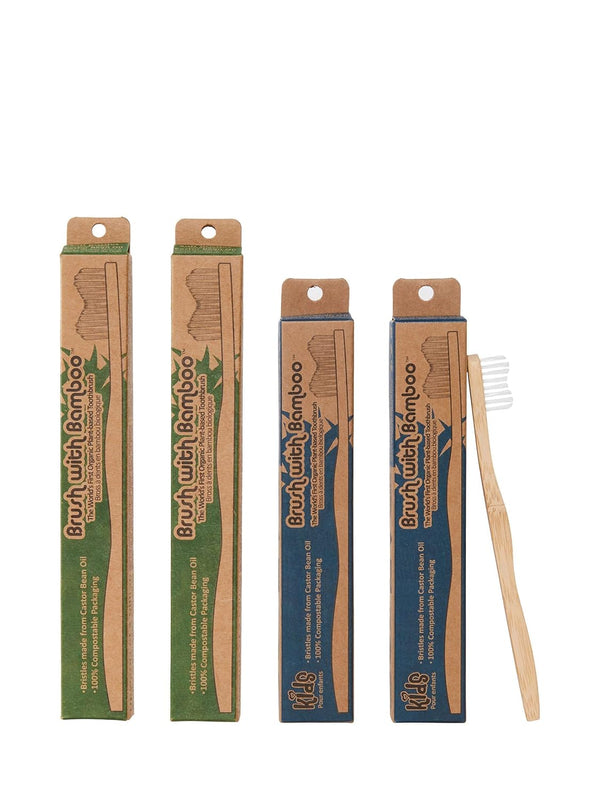 Bamboo Toothbrush 4-Pack ¦ Mixed Family for Adult/Kid Use