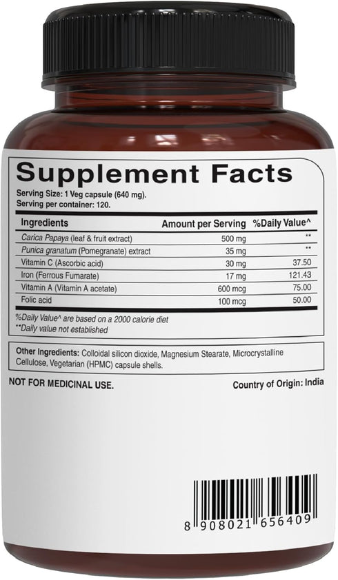 PURE NUTRITION NATURAL TREASURES Papaya Complete - 120 Veg Capsules, Supports Platelet Immunity & Digestion