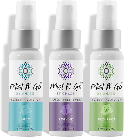 Mist N' Go by OMAZE Pack of 3 Toilet Spray for Poop - Bathroom Odor Eliminator, 2oz x3