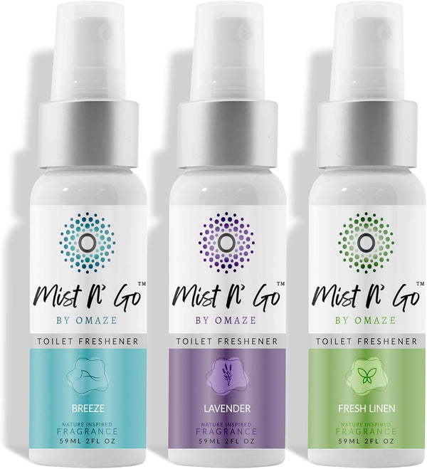 Mist N' Go by OMAZE Pack of 3 Toilet Spray for Poop - Bathroom Odor Eliminator, 2oz x3