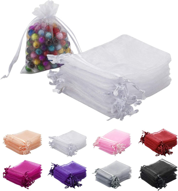 100pcs White Organza Bags 2x3 inch, Sheer Drawstring Gift Bags for Wedding Party Christmas Favors