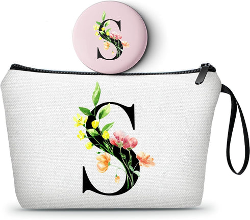 Personalized Makeup Bag, Gifts for Mom Birthday, Initial Gifts for Women with Mirror, Unique Sisters Gifts, (S)