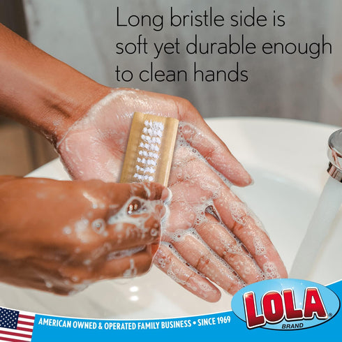 Lola Products Hand & Nail Brush | Heavy Duty Dual Sided, Soft & Stiff, Solid Wood, Cleans Hands & Fingernails