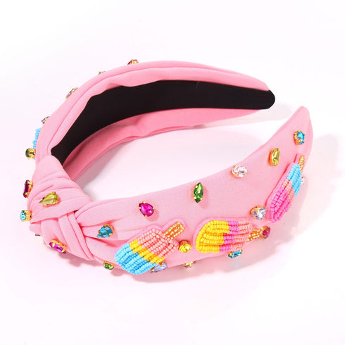 Ice Cream Popsicle Headband - Beaded Rainbow Knotted Headband for Women, Jeweled Crystal Embellished